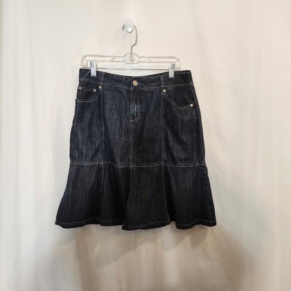 FASHION BUG Blue Denim Knee Length Unlined Trumpet Skirt Pockets Womens 12 - Picture 1 of 11